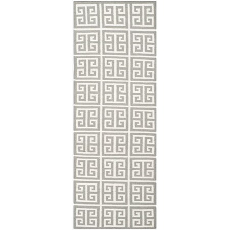 Safavieh 2 ft. -6 in. x 7 ft. Runner Contemporary Dhurries- Grey and Ivory- Flatweave Rug DHU626B-27